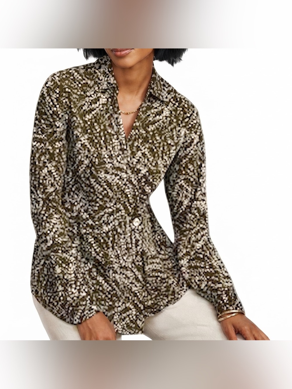 J. Jill Women's Olive Printed Long-Sleeve Blouse